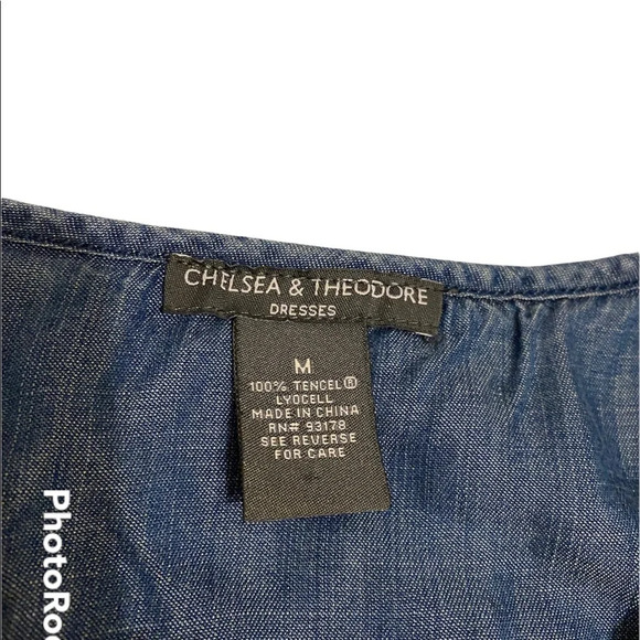 Chelsea & Theodore Chambray Embroidered Sleeveless Dress Sz M - Picture 4 of 6